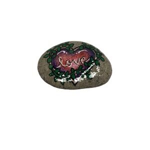 HAND PAINTED ROCK love heart pink green floral vine